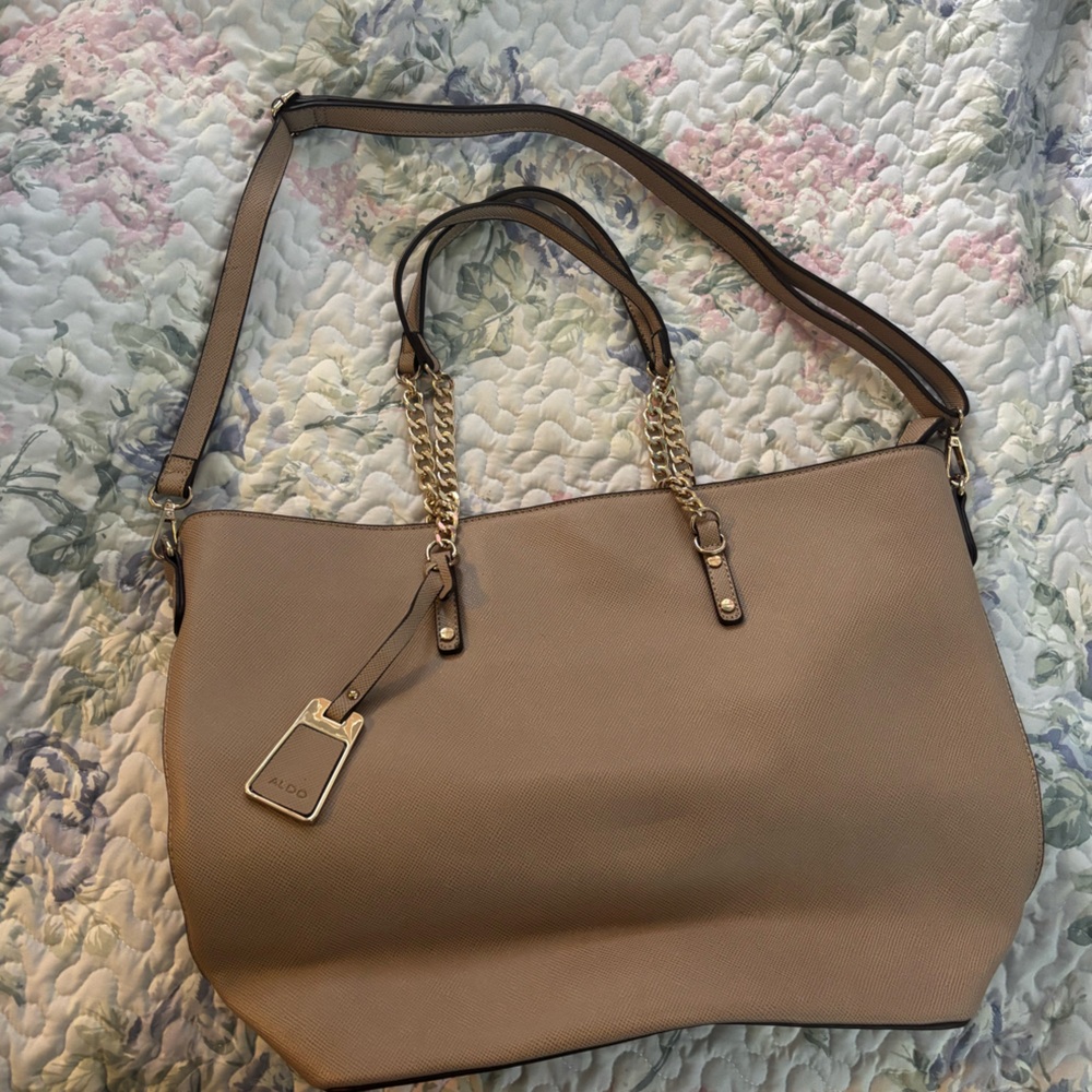 Aldo Tan Shoulder Bag with Textured Leather and Gold Hardware